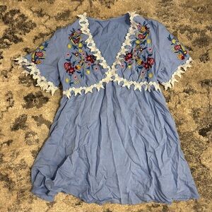 SHEIN Blue Floral Embroidered Dress